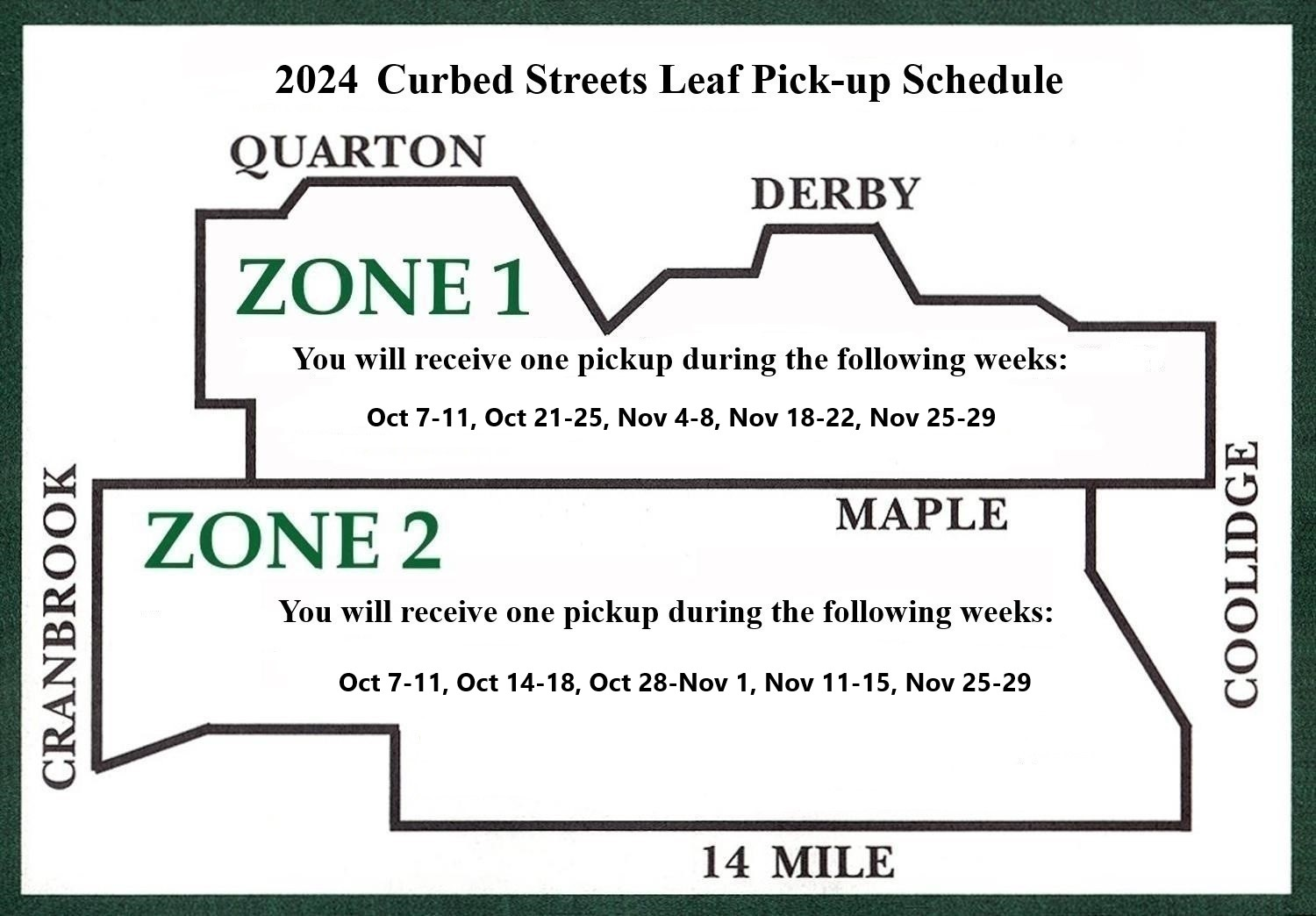 2024 Leaf Pickup Calendar Schedule